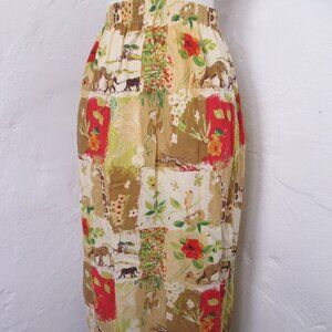 Bon Worth Vintage 80s Midi Skirt Women's Petite M Safari Floral Elastic Waist
